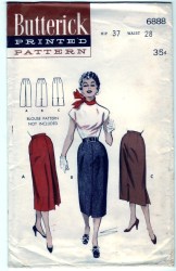 6888 BUTTERICK 1954 SLIM 4 GORE  PLEAT SKIRT PATTERN 26 OR 28 INCH WAIST